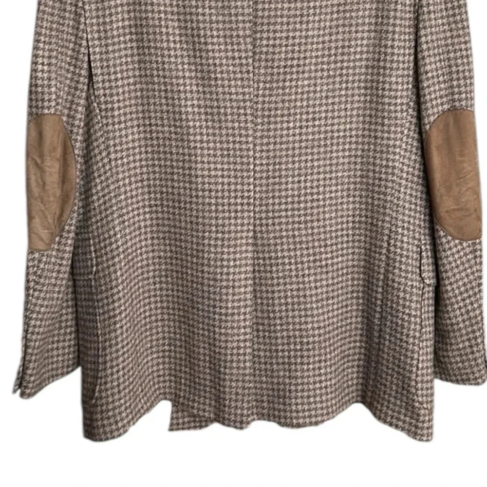 Vintage Wool Tan Houndstooth Sport Coat Blazer Academia‎ Career Elbow Patch 42L